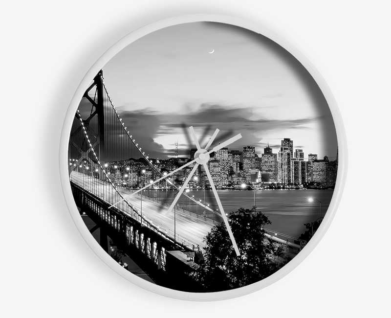 New York City From Brooklyn Bridge B n W Clock - Wallart-Direct UK