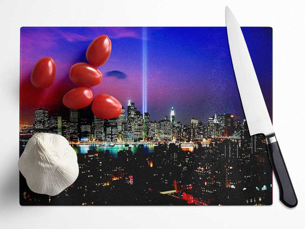 New York City Night Beam Glass Chopping Board