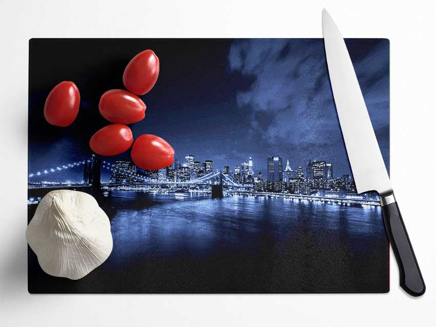 New York City Night Blues Glow Glass Chopping Board