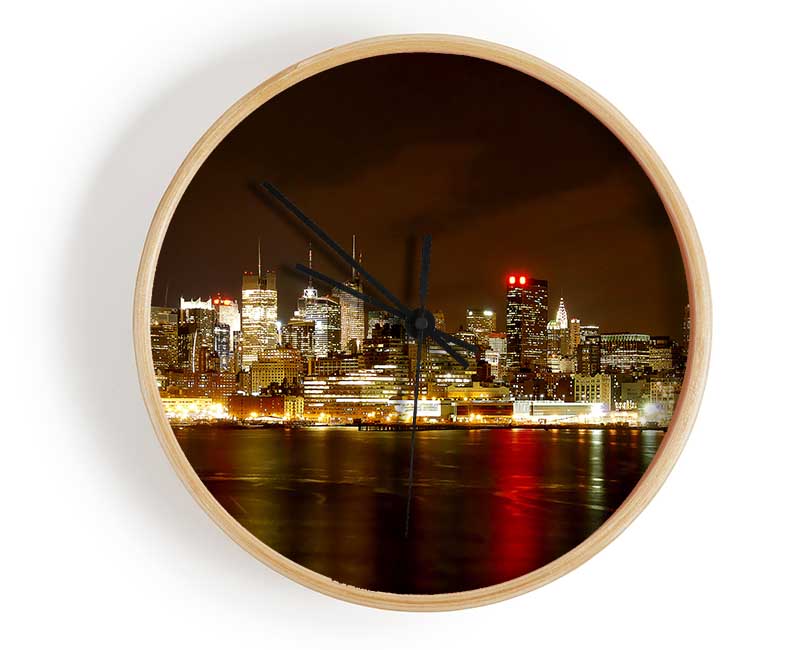 New York City Night Reflections Clock - Wallart-Direct UK