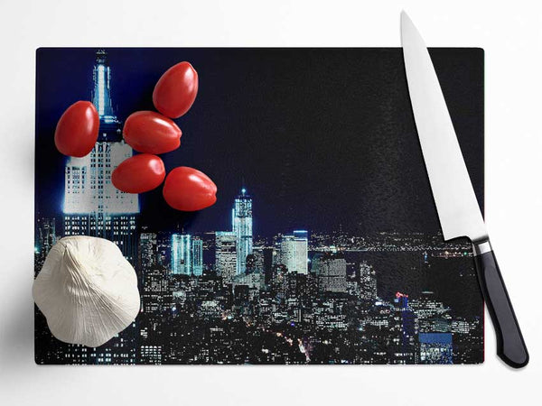 New York City White Glow Nights Glass Chopping Board