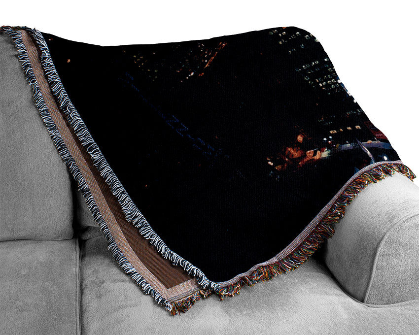 New York City Pink Skies From Above Woven Blanket