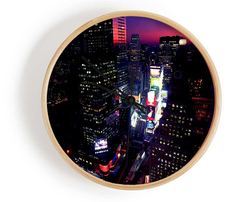 New York City Pink Skies From Above Clock - Wallart-Direct UK