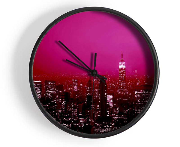 New York City Pink Skies Clock - Wallart-Direct UK