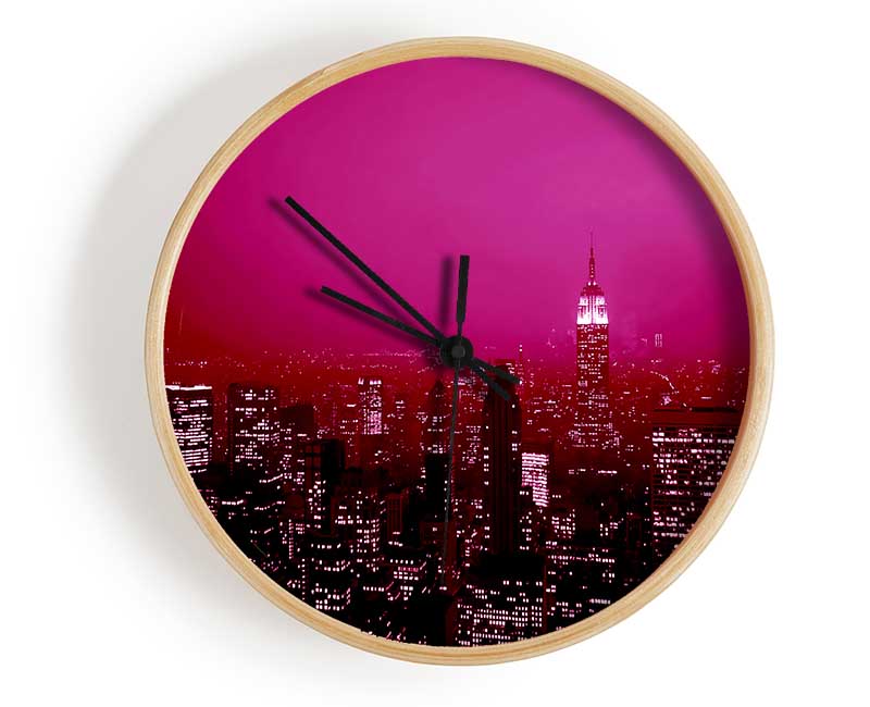 New York City Pink Skies Clock - Wallart-Direct UK