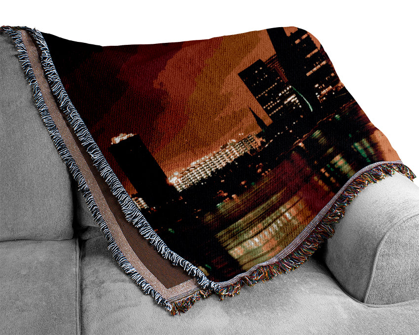 New York City Red Orange Glow Woven Blanket