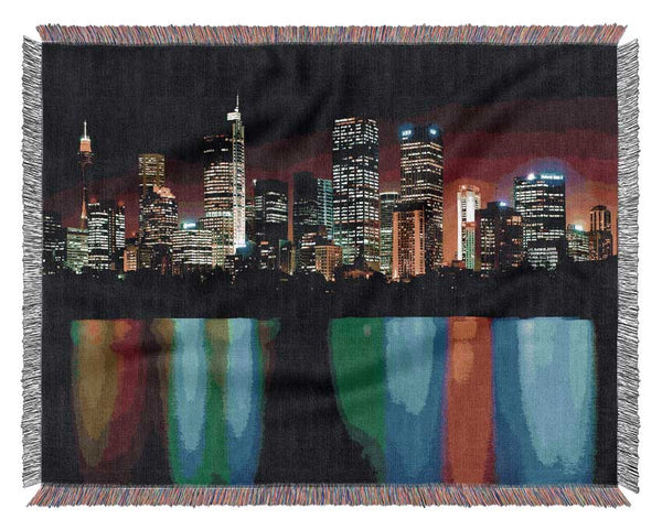 New York City Reflections At Night Woven Blanket