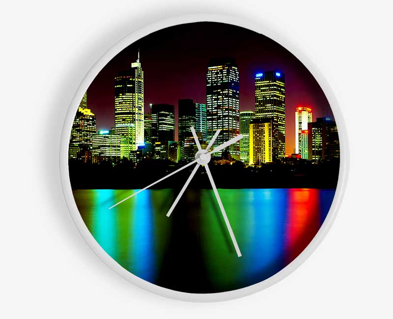 New York City Reflections At Night Clock - Wallart-Direct UK