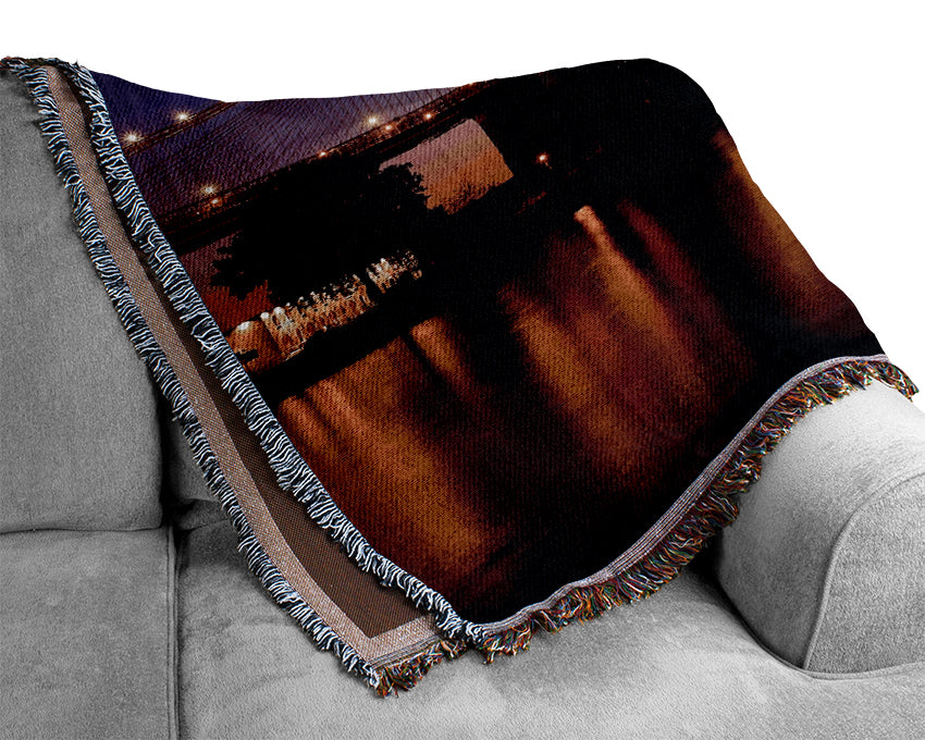 New York City Reflections Of Brooklyn Bridge Woven Blanket