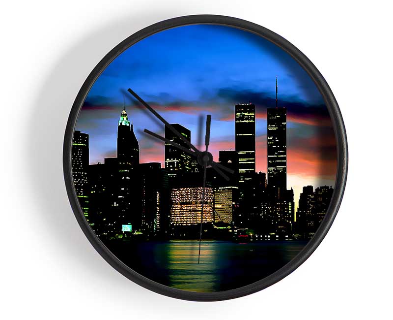 New York City Twin Towers At Night Clock - Wallart-Direct UK