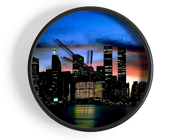 New York City Twin Towers At Night Clock - Wallart-Direct UK