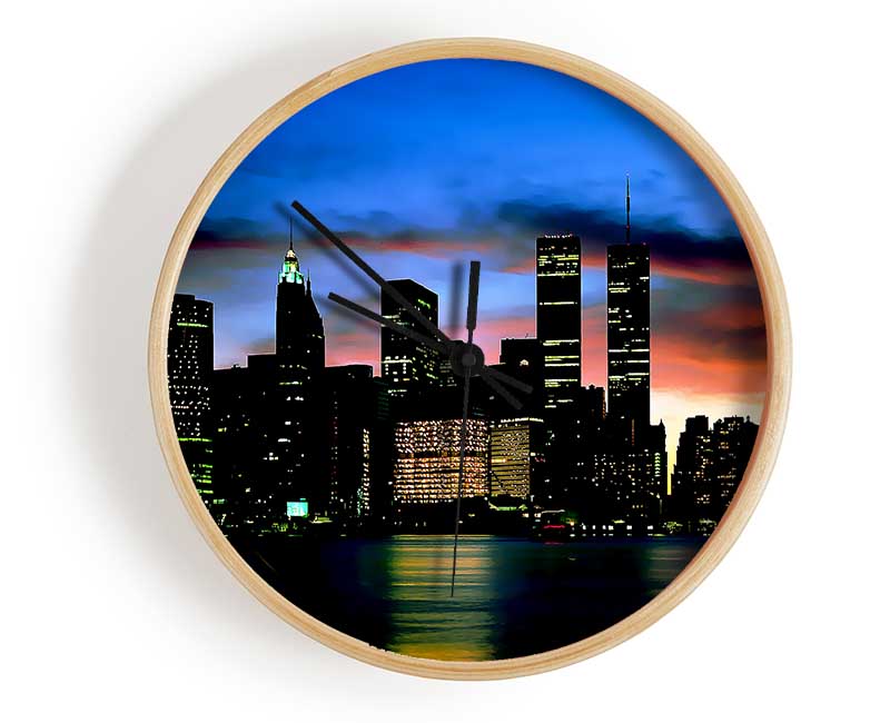 New York City Twin Towers At Night Clock - Wallart-Direct UK