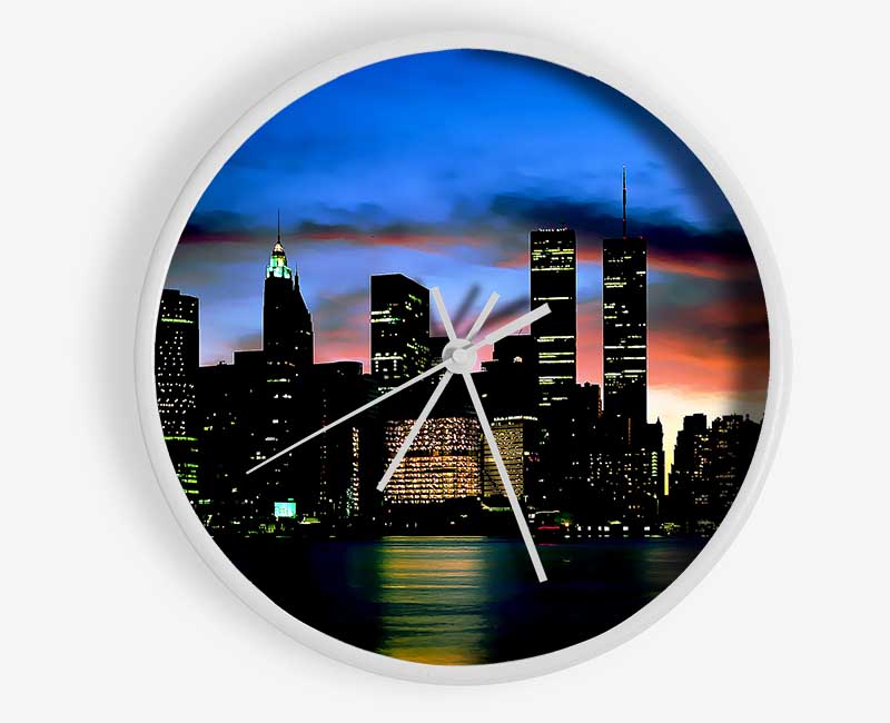 New York City Twin Towers At Night Clock - Wallart-Direct UK