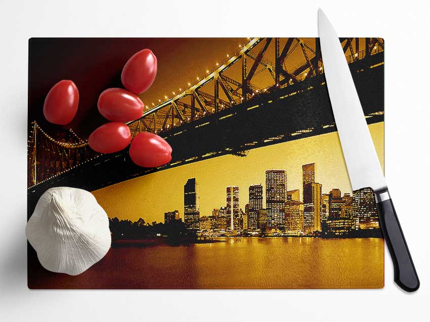 New York City View From Under Brooklyn Bridge Glass Chopping Board