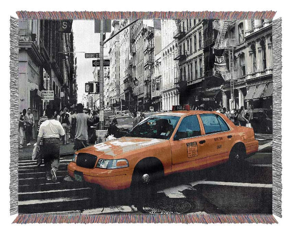 New York City Yellow Cab Crossing Woven Blanket