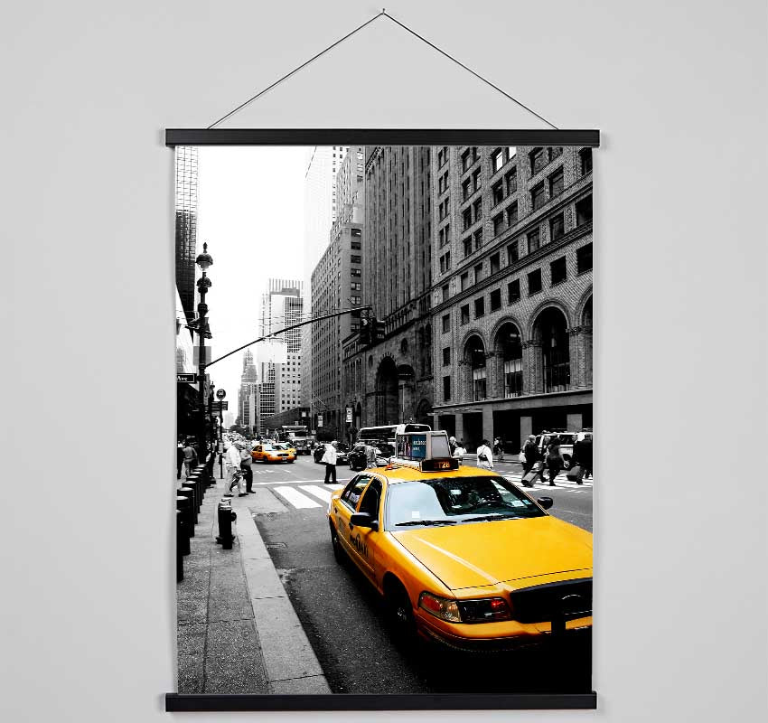 New York City Yellow Taxi Cab On B n W Hanging Poster - Wallart-Direct UK