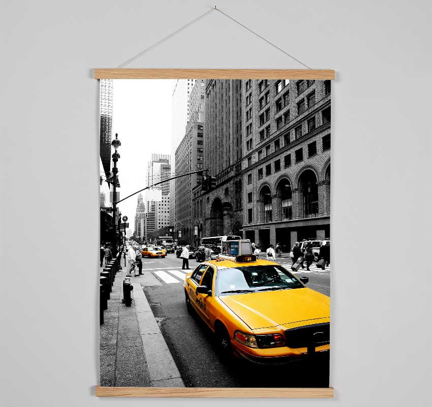 New York City Yellow Taxi Cab On B n W Hanging Poster - Wallart-Direct UK