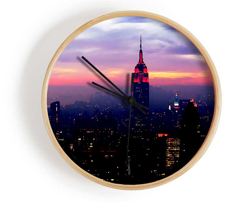 New York Empire State Pink Glow Clock - Wallart-Direct UK