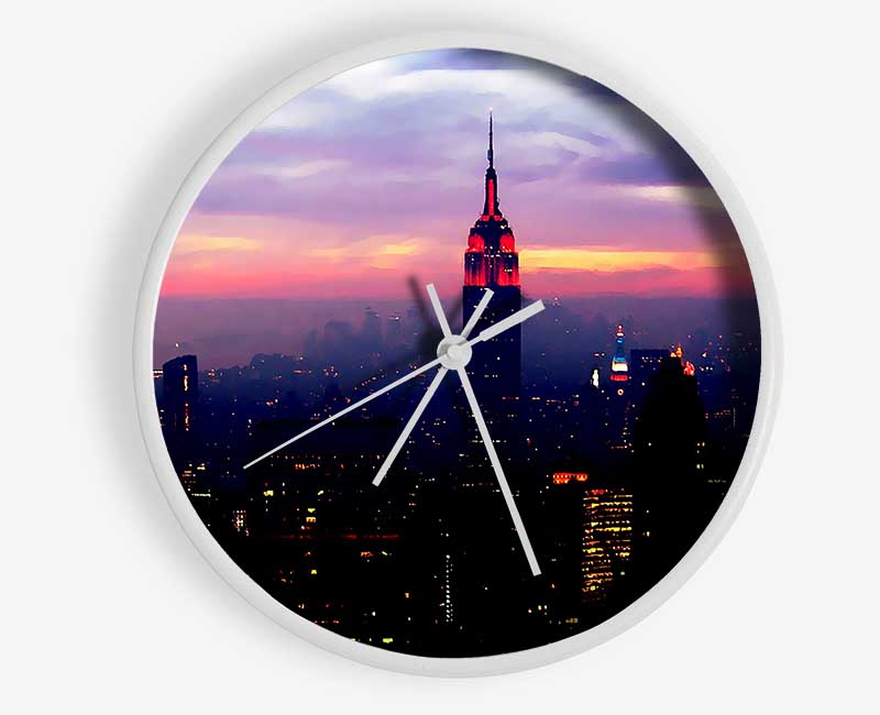 New York Empire State Pink Glow Clock - Wallart-Direct UK