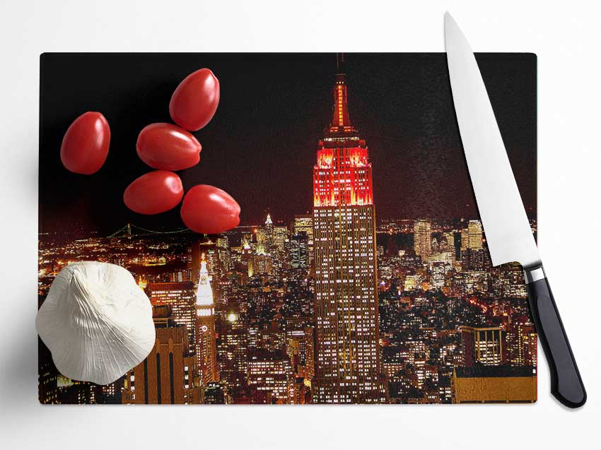 New York Empire State Red Top Glass Chopping Board