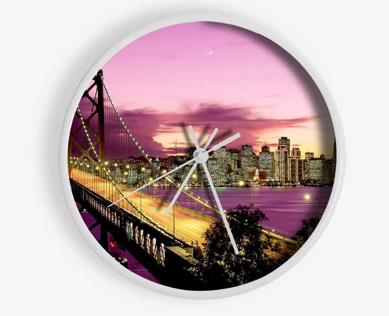 New York Harbour Brooklyn Bridge Purple Clock - Wallart-Direct UK