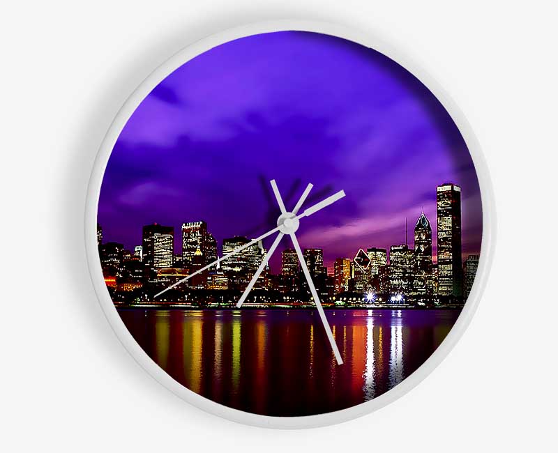 New York Harbour Purple Clock - Wallart-Direct UK