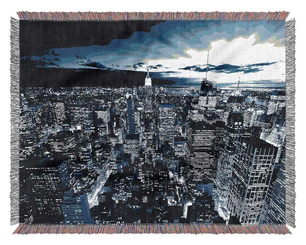 New York In Blue Woven Blanket