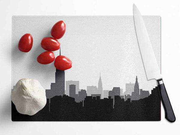 New York Silhouette B n W Glass Chopping Board