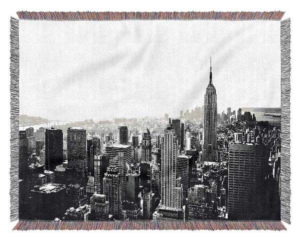 New York Empire State Skyline B n W Woven Blanket