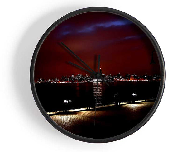 New York Skyline At Night Clock - Wallart-Direct UK