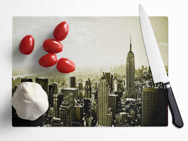 New York Skyline Sepia Glass Chopping Board