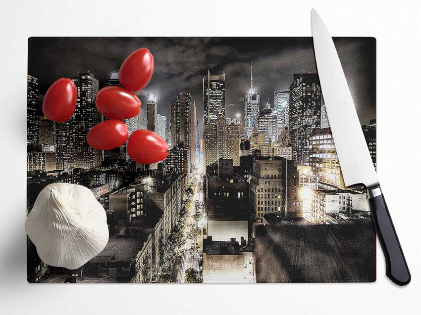 New York Streets At Night Glass Chopping Board