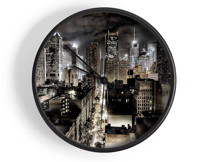 New York Streets At Night Clock - Wallart-Direct UK