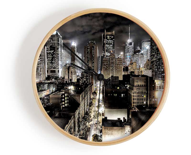 New York Streets At Night Clock - Wallart-Direct UK