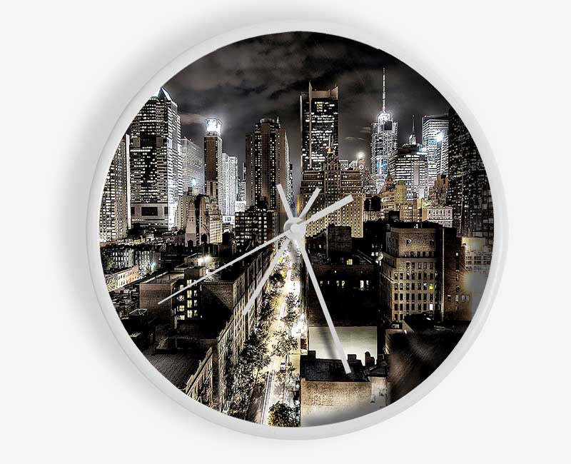 New York Streets At Night Clock - Wallart-Direct UK