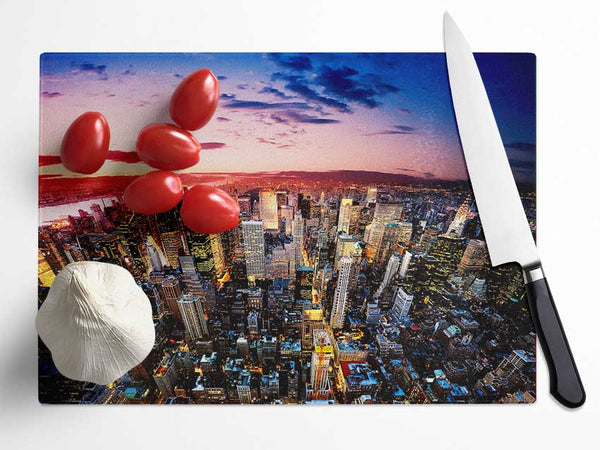 New York Sunrise Glass Chopping Board