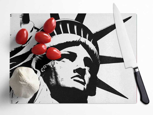 New York The Statue Of Liberty B n W Glass Chopping Board