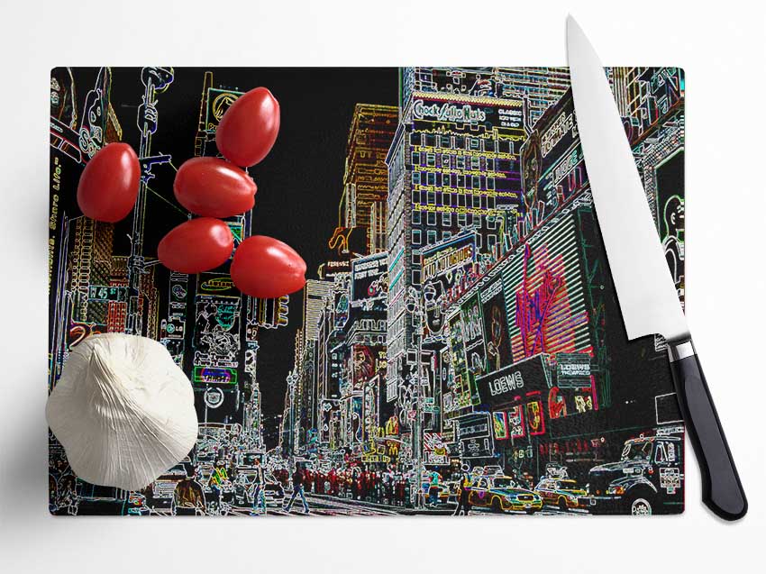 New York Times Square Psychedelic Glass Chopping Board