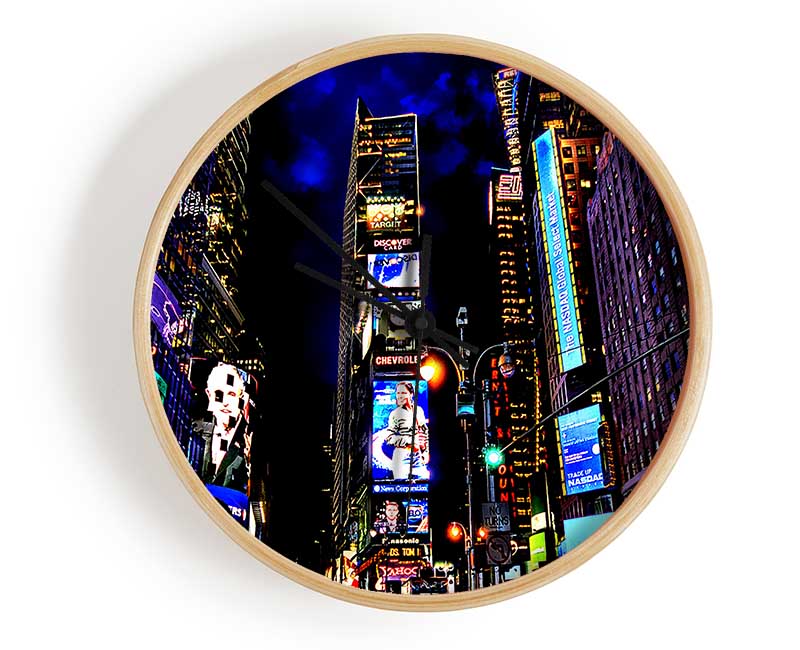 New York Times Square Blue Skys At Night Clock - Wallart-Direct UK