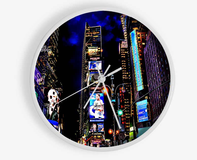 New York Times Square Blue Skys At Night Clock - Wallart-Direct UK