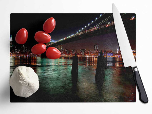 New York View From The Waters Edge Glass Chopping Board