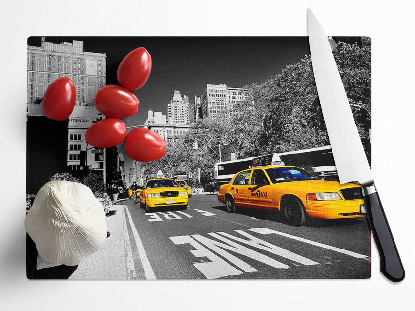 New York Yellow Taxi Drive Glass Chopping Board