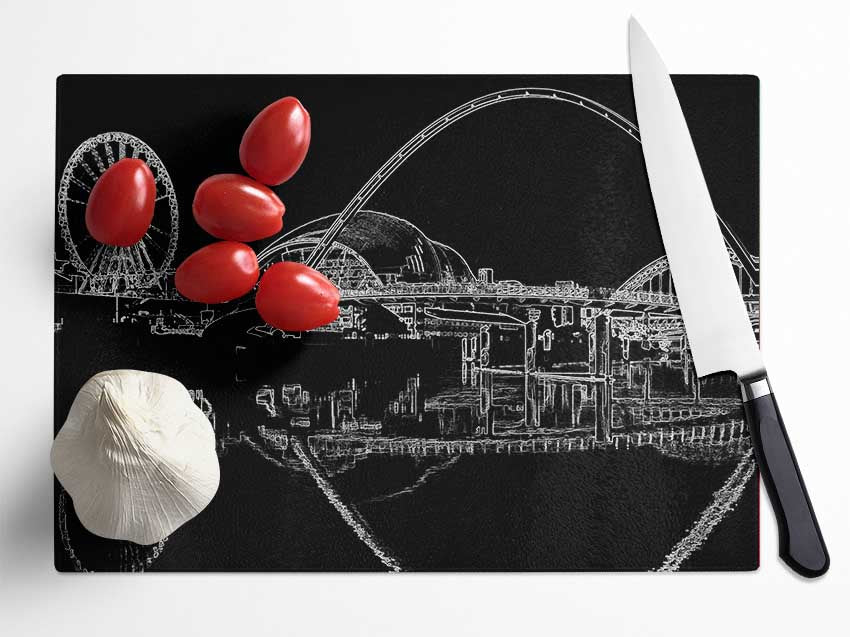 Gateshead Newcastle Millennium Bridge Psychedelic Glass Chopping Board