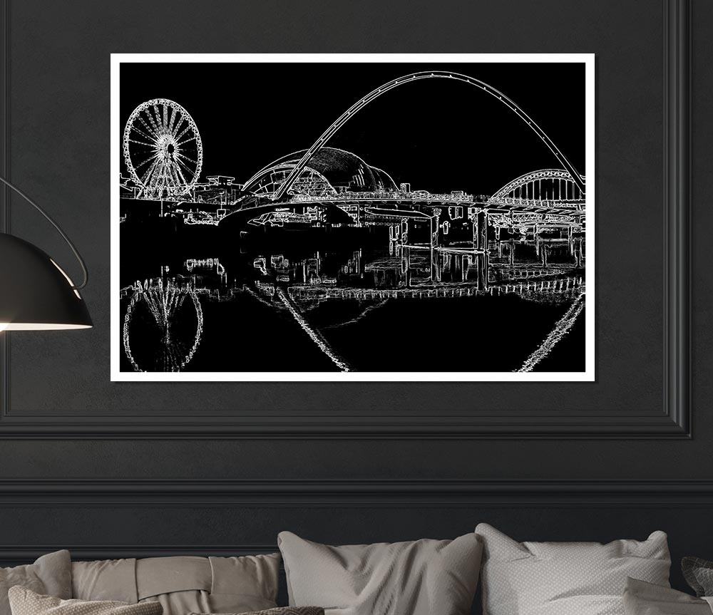 Gateshead Newcastle Millennium Bridge Psychedelic Print Poster Wall Art