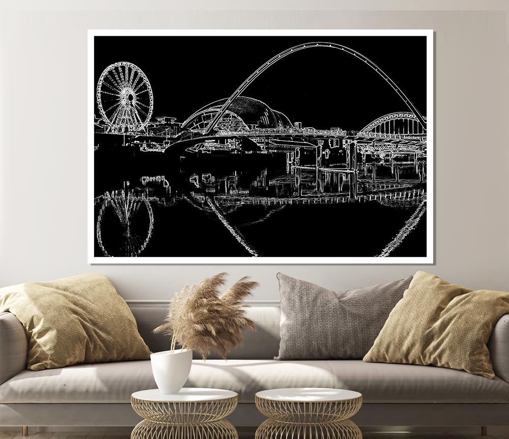 Gateshead Newcastle Millennium Bridge Psychedelic Print Poster Wall Art