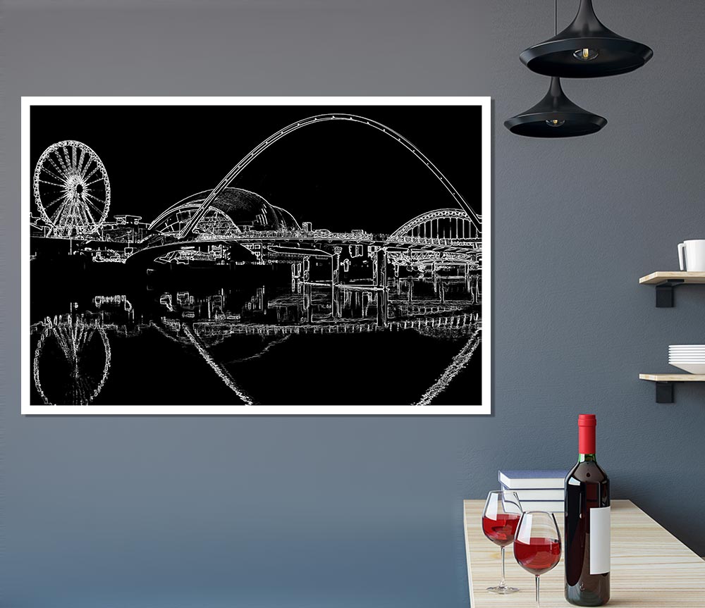 Gateshead Newcastle Millennium Bridge Psychedelic Print Poster Wall Art