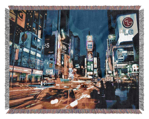 Nyc 5Th Avenue Taxi Blur Woven Blanket