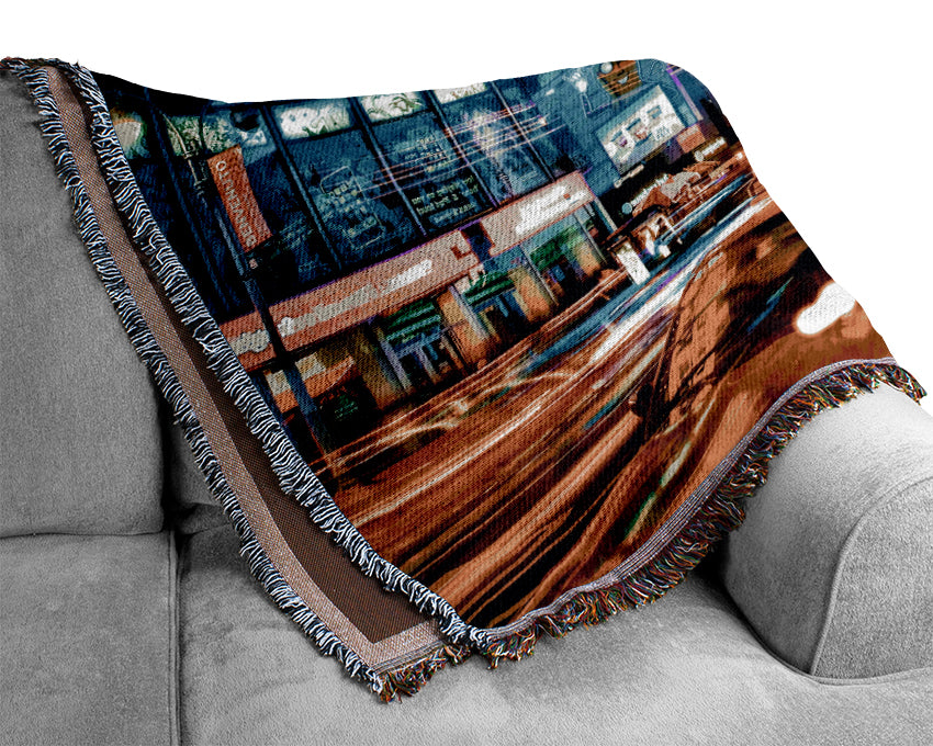 Nyc 5Th Avenue Taxi Blur Woven Blanket