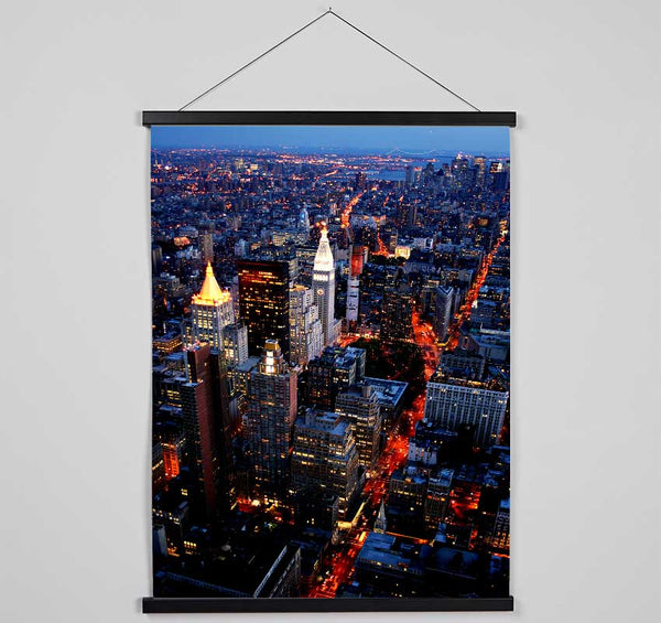 Nyc Ariel View City Lights Hanging Poster - Wallart-Direct UK