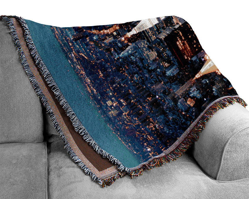 Nyc Ariel View City Lights Woven Blanket